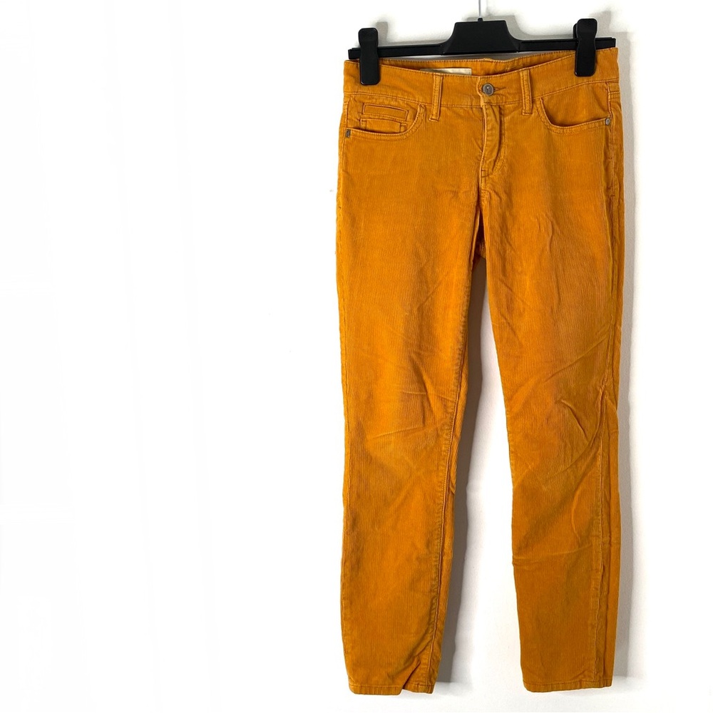 Pilcro Mustard Yellow Corduroy Pants Stretch Straight Leg Mini Pocket Detail